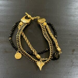 NWOT HENRI BENDEL Gold and Black Multi-Strand Bracelet with charms